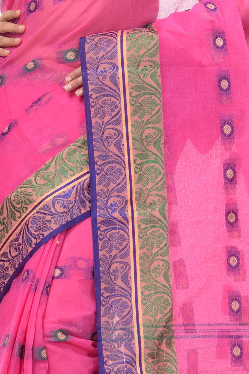 Pink Pure Cotton Pushti Desiging Tant Saree (231)